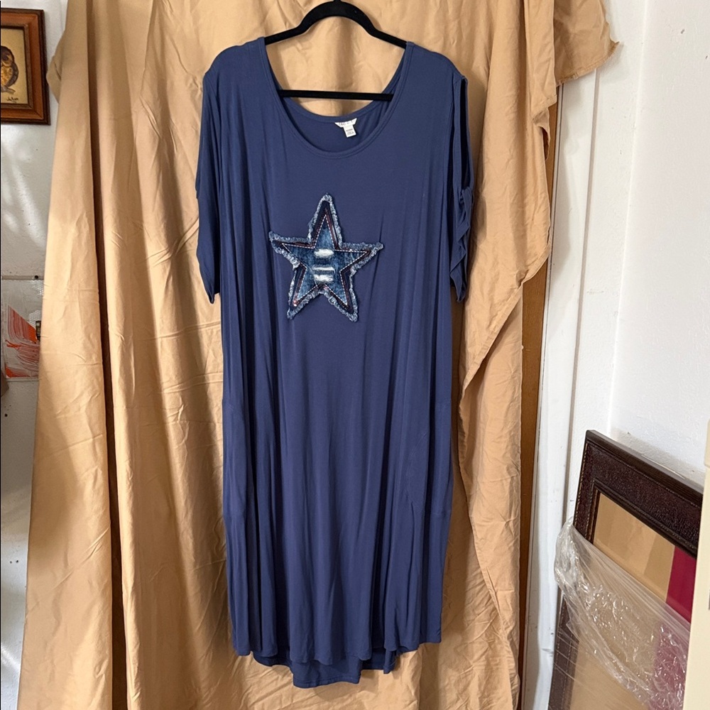 Cato Asymmetrical Blue Dress with Star Embellishment